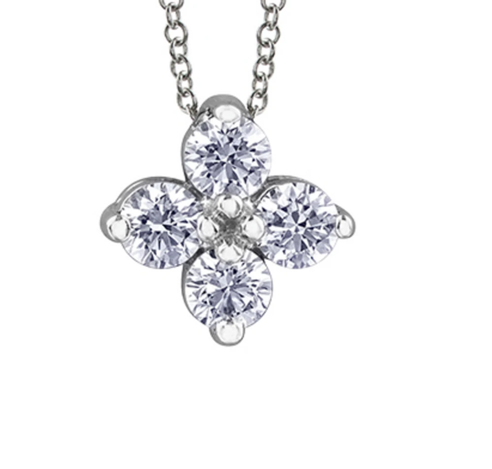 14K White Gold 0.20-0.32cttw Round Brilliant Canadian Diamond 4 Stone Necklace - 10K / Carat Total