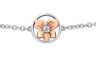 14K White & Rose Gold 0.04cttw Yukon Fireweed Provincial Flower Diamond Bracelet