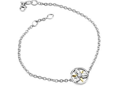 14K White & Yellow Gold 0.04cttw Ontario Provincial Flower Bracelet