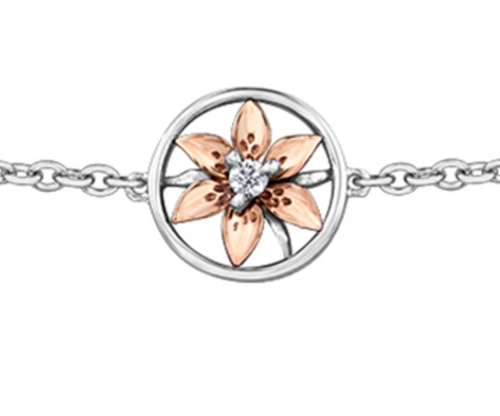 14K White & Rose Gold 0.03cttw Saskatchewan Provincial Flower Bracelet