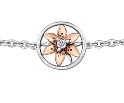 14K White & Rose Gold 0.03cttw Saskatchewan Provincial Flower Bracelet
