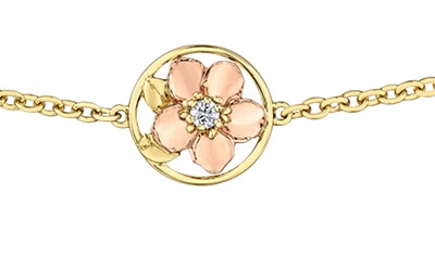 14K Yellow & Rose Gold 0.04cttw Nova Scotia Provincial Flower Diamond Bracelet