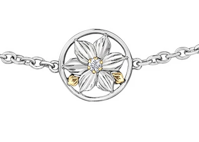 14K White & Yellow Gold 0.03cttw British Columbia Provincial Flower Diamond Bracelet