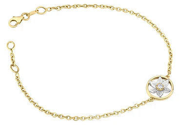 14K White & Yellow Gold 0.04cttw Manitoba Prairie Crocus Provincial Flower Diamond Bracelet
