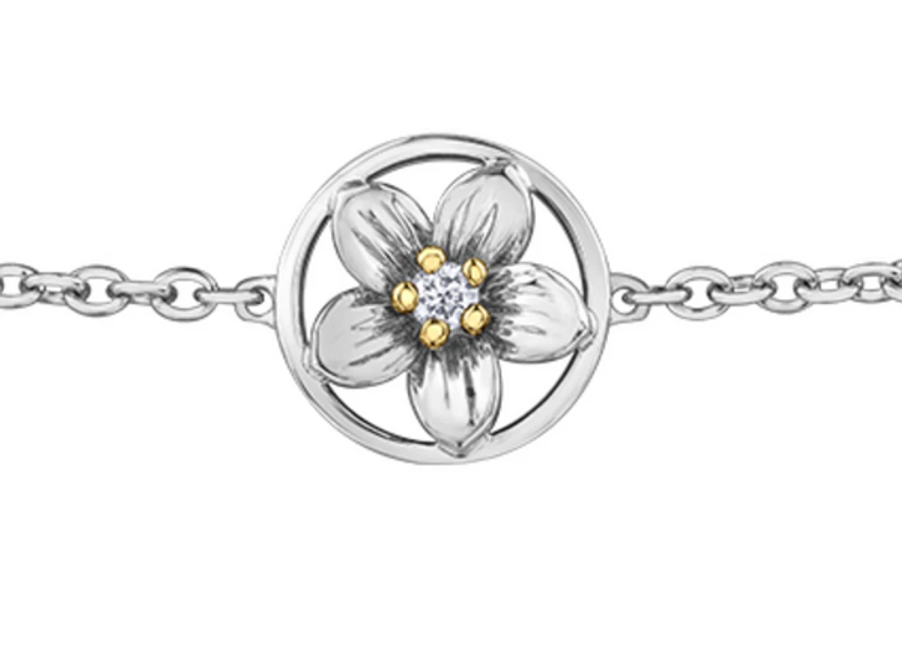 14K White & Yellow Gold 0.04cttw New Brunswick Purple Violet Provincial Flower Diamond Bracelet