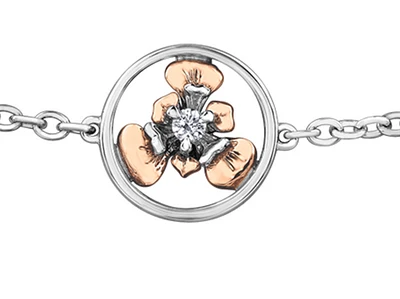 14K White & Rose Gold 0.04cttw Quebec Blue Flag Provincial Flower Diamond Bracelet