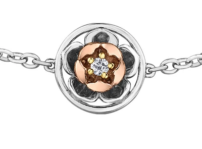 14K White & Rose Gold 0.04cttw Nunavut Purple Saxifrage Provincial Flower Diamond Bracelet