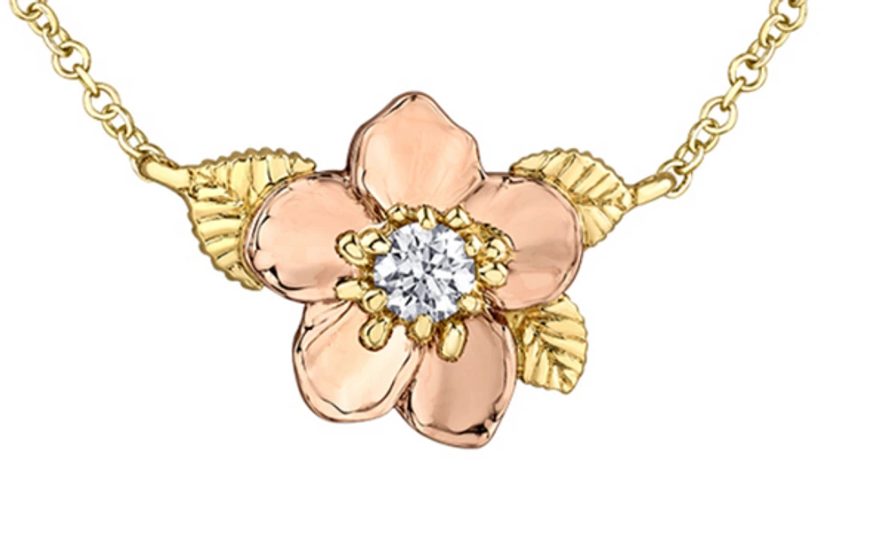 14K Rose & Yellow Gold 0.14cttw Nova Scotia Provincial Flower Diamond Necklace