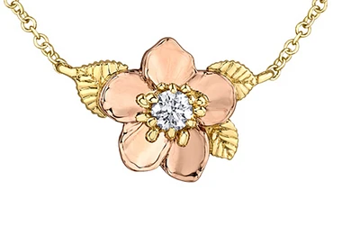 14K Rose & Yellow Gold 0.14cttw Nova Scotia Provincial Flower Diamond Necklace