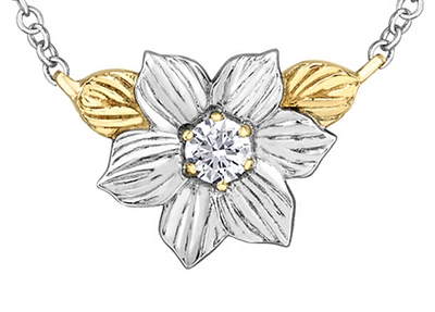 14K White & Yellow Gold 0.11cttw British Columbia Provincial Flower Diamond Necklace