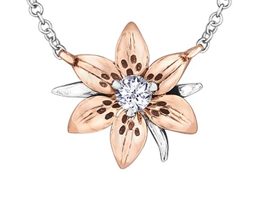 14K Rose & White Gold 0.12cttw Saskatchewan Provincial Flower Diamond Necklace