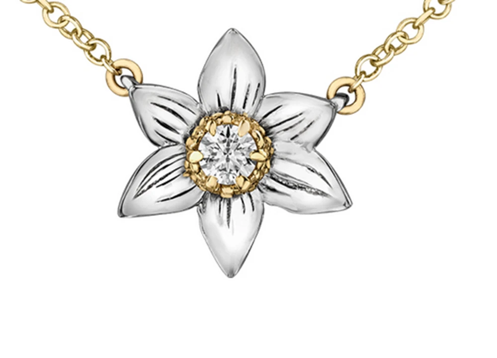 14K White & Yellow Gold 0.12cttw Manitoba Provincial Flower Diamond Necklace