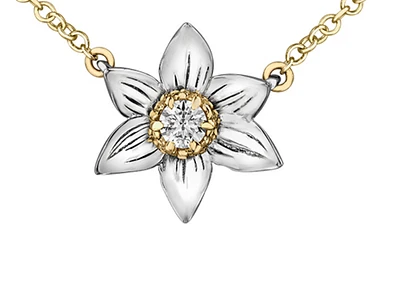 14K White & Yellow Gold 0.12cttw Manitoba Provincial Flower Diamond Necklace