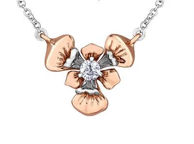 14K Rose & White Gold 0.15cttw Quebec Provincial Flower Diamond Necklace
