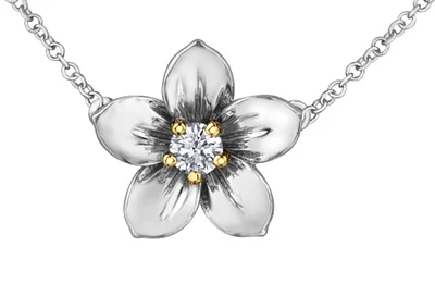 14K White & Yellow Gold 0.14cttw New Brunswick Provincial Flower Diamond Necklace