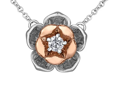 14K Tri-Color Gold 0.14cttw Nunavut Provincial Flower Diamond Necklace
