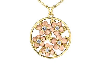 14K Yellow & Rose Gold 0.28cttw Nova Scotia Provincial Flower Diamond Necklace