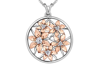14K White & Rose Gold 0.27cttw Saskatchewan Provincial Flower Diamond Necklace