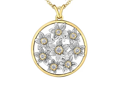 14K Yellow & White Gold 0.25cttw Manitoba Provincial Flower Diamond Necklace