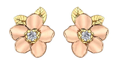 14K Rose and Yellow Gold 0.12cttw Nova Scotia Provincial Flower Diamond Stud Earrings