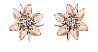 14K Rose and White Gold 0.13cttw Saskatchewan Provincial Flower Diamond Stud Earrings