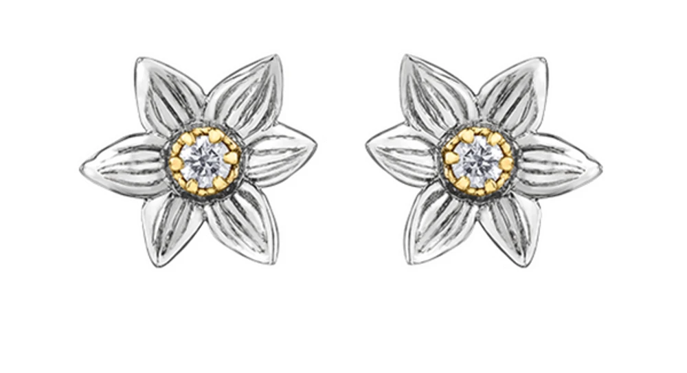 14K White & Yellow Gold 0.12cttw Manitoba Provincial Flower Diamond Stud Earrings