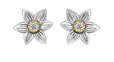 14K White & Yellow Gold 0.12cttw Manitoba Provincial Flower Diamond Stud Earrings