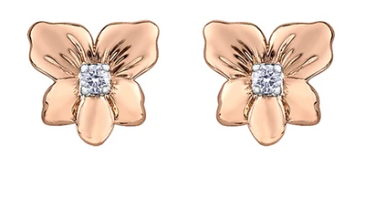 14K Rose & White Gold 0.12cttw Yukon Provincial Flower Diamond Stud Earrings