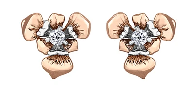14K Rose & White Gold 0.15cttw Quebec Provincial Flower Diamond Stud Earrings