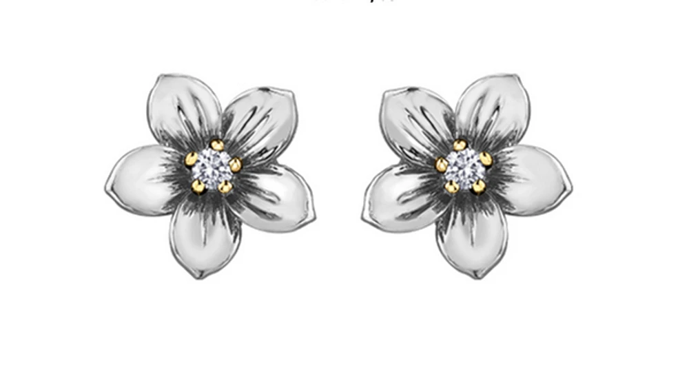 14K White & Yellow Gold 0.08cttw New Brunswick Provincial Flower Diamond Stud Earrings