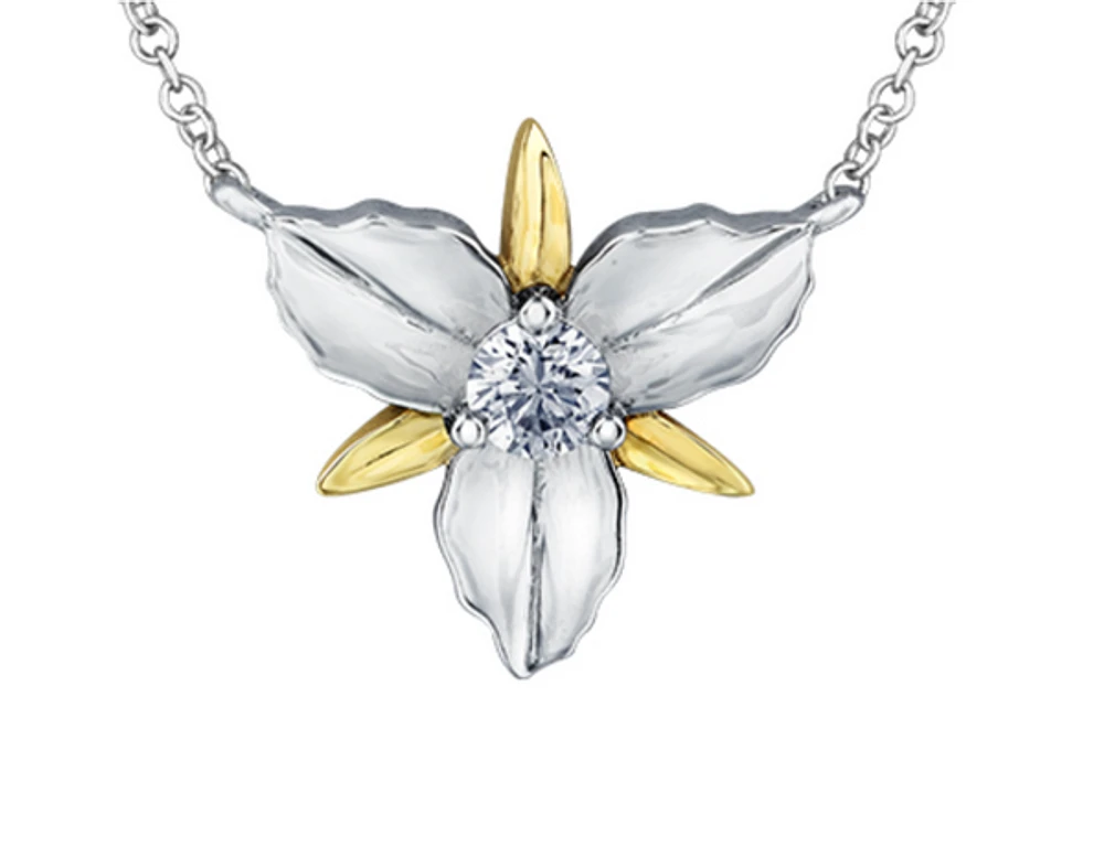 14K White & Yellow Gold 0.14cttw Ontario Provincial Flower Diamond Necklace