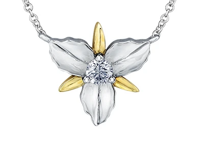 14K White & Yellow Gold 0.14cttw Ontario Provincial Flower Diamond Necklace