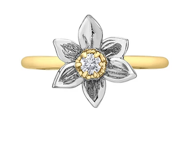 14K Yellow & White Gold 0.10cttw Manitoba Provincial Flower Diamond Ring, size 6.5