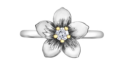 14K White & Yellow Gold 0.12cttw New Brunswick Provincial Flower Diamond Ring, size 6.5