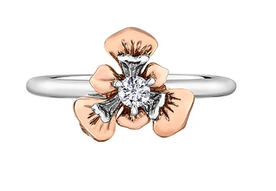 14K Rose & White Gold 0.10cttw Quebec Provincial Flower Diamond Ring, size 6.5
