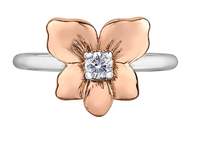 14K White & Rose Gold 0.12cttw Yukon Provincial Flower Diamond Ring, size 6.5