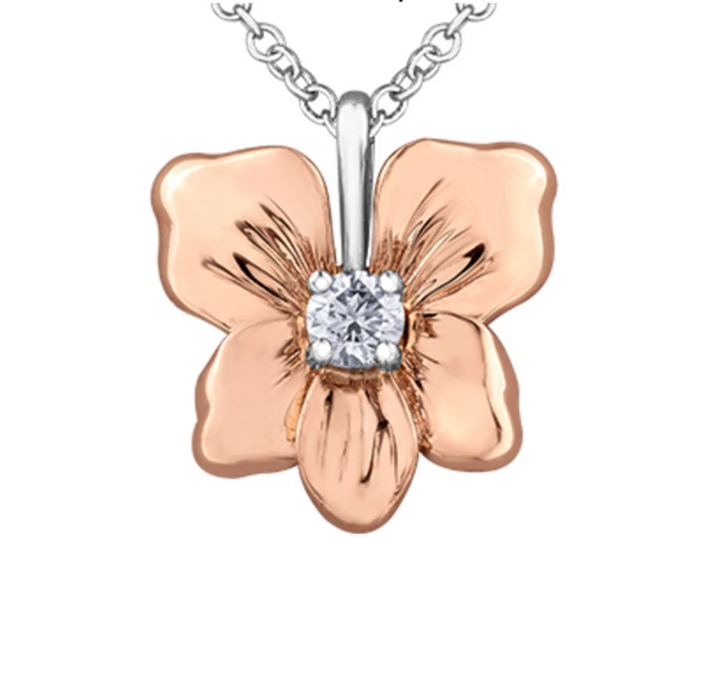 14K Rose & White Gold 0.12cttw Yukon Provincial Flower Diamond Necklace
