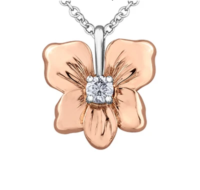 14K Rose & White Gold 0.12cttw Yukon Provincial Flower Diamond Necklace