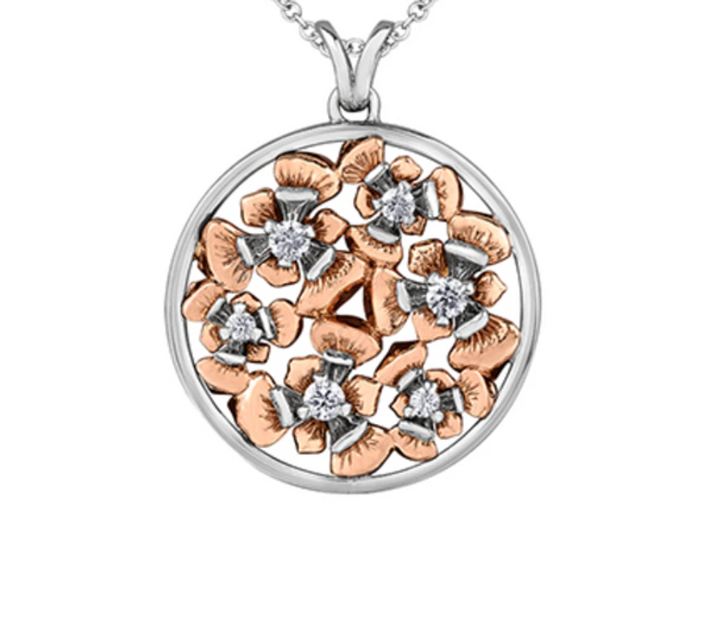 14K Rose & White Gold 0.28cttw Quebec Provincial Flower Diamond Necklace