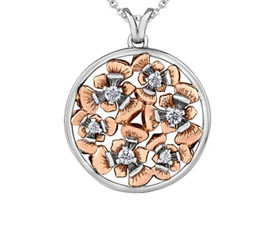 14K Rose & White Gold 0.28cttw Quebec Provincial Flower Diamond Necklace