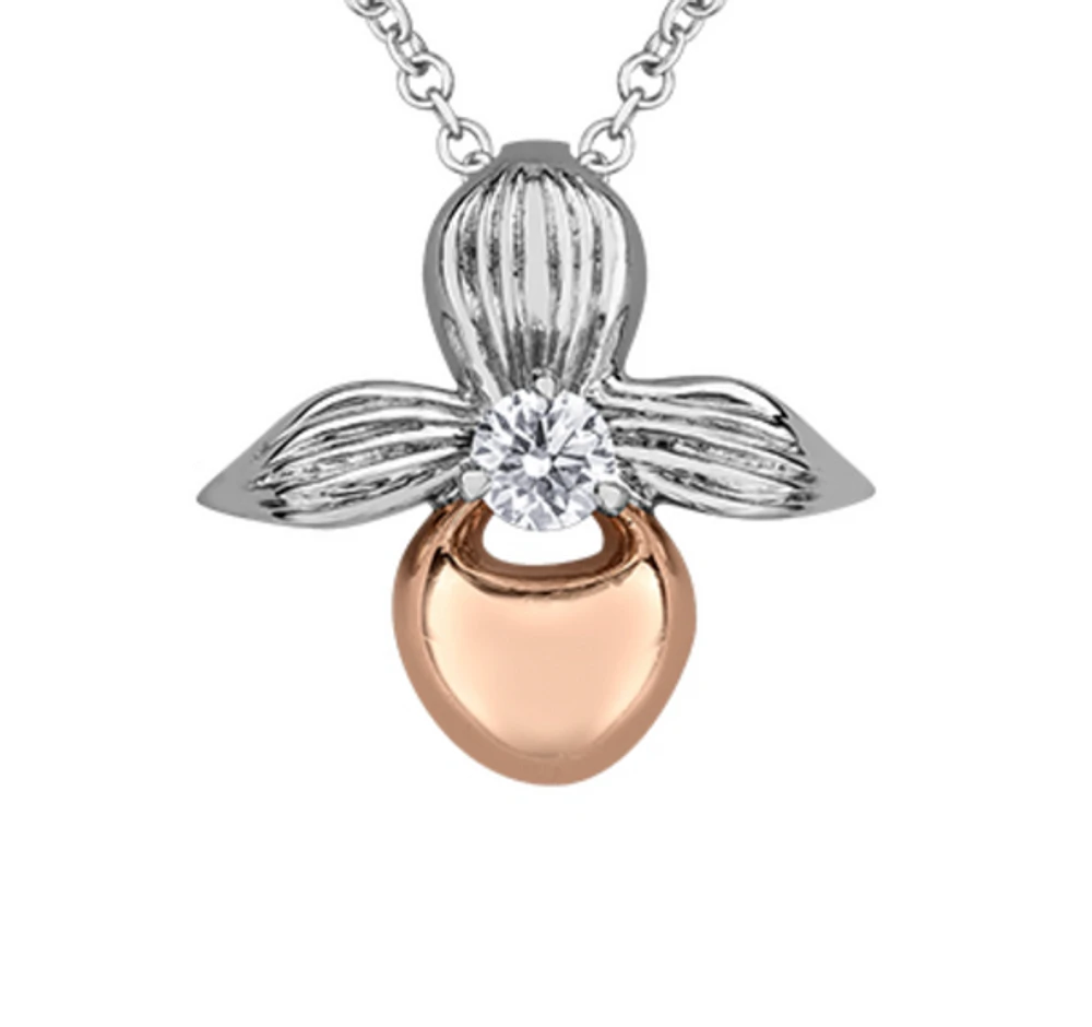 14K Rose & White Gold 0.14cttw Prince Edward Island Provincial Flower Diamond Necklace