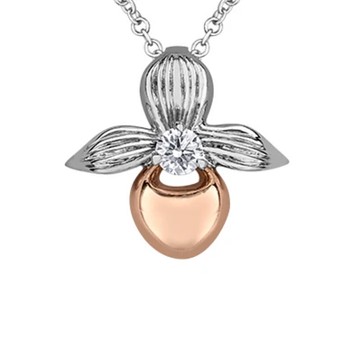 14K Rose & White Gold 0.14cttw Prince Edward Island Provincial Flower Diamond Necklace