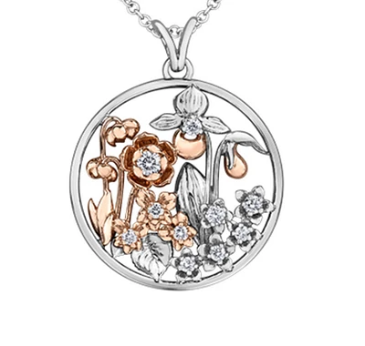 14K Rose & White Gold 0.28cttw Flower Diamond Necklace