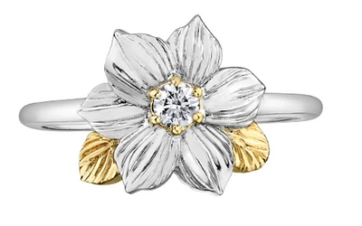 14K White & Yellow Gold 0.10cttw British Columbia Provincial Flower Diamond Ring, size 6.5