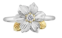 14K White & Yellow Gold 0.10cttw British Columbia Provincial Flower Diamond Ring, size 6.5