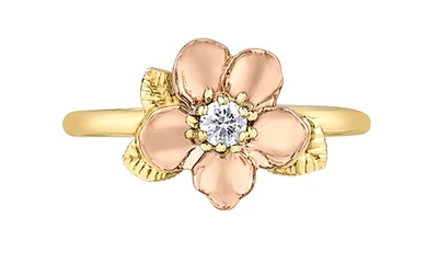 14K Rose & Yellow Gold 0.09cttw Nova Scotia Provincial Flower Diamond Ring, size 6.5