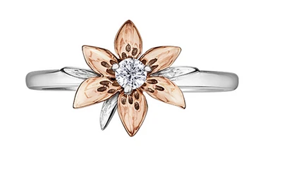 14K Rose & White Gold 0.10cttw Saskatchewan Provincial Flower Diamond Ring, size 6.5