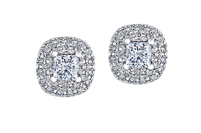 18K White Gold & Palladium Alloy (hypoallergenic) 1.00cttw Canadian Princess Cut Diamond Stud Earrings