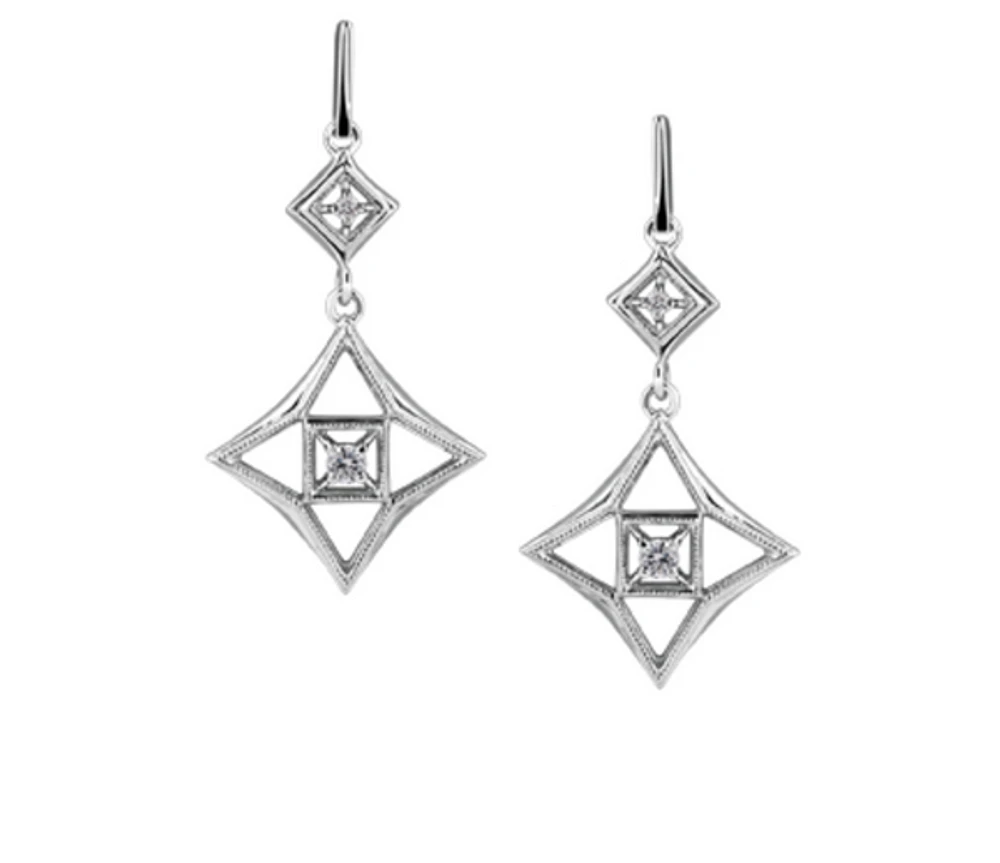 10K White Gold 0.20cttw Canadian Diamond Dangle Earrings