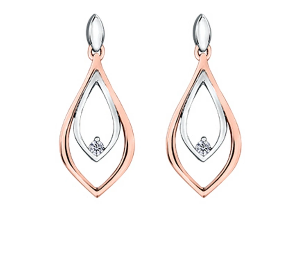 14K White & Rose Gold 0.04cttw Canadian Diamond Drop Earrings
